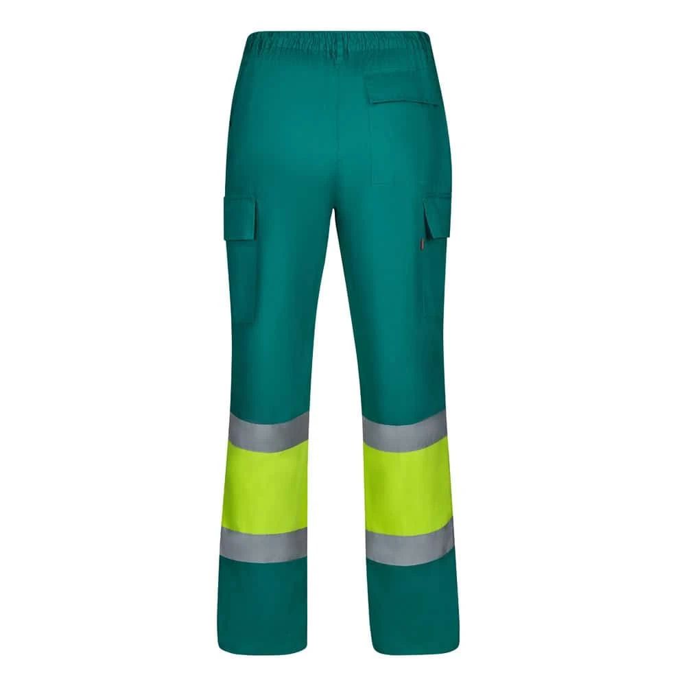 Tvåfärgade arbetsbyxor i twill med reflexdetaljer, grönt och grått.