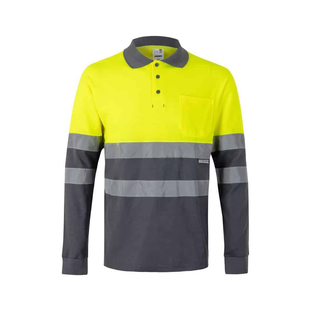 VL PLUTO. Tvåfärgad pikétröja (150g/m²) med långa ärmar, i bomull (55%) och polyester (45%)