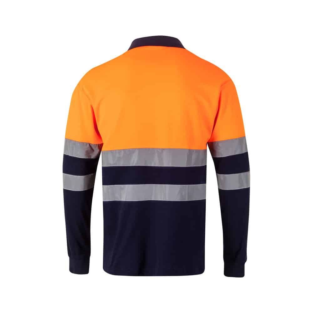 Reflekterande väst i orange och navy med silverband för ökad synlighet.