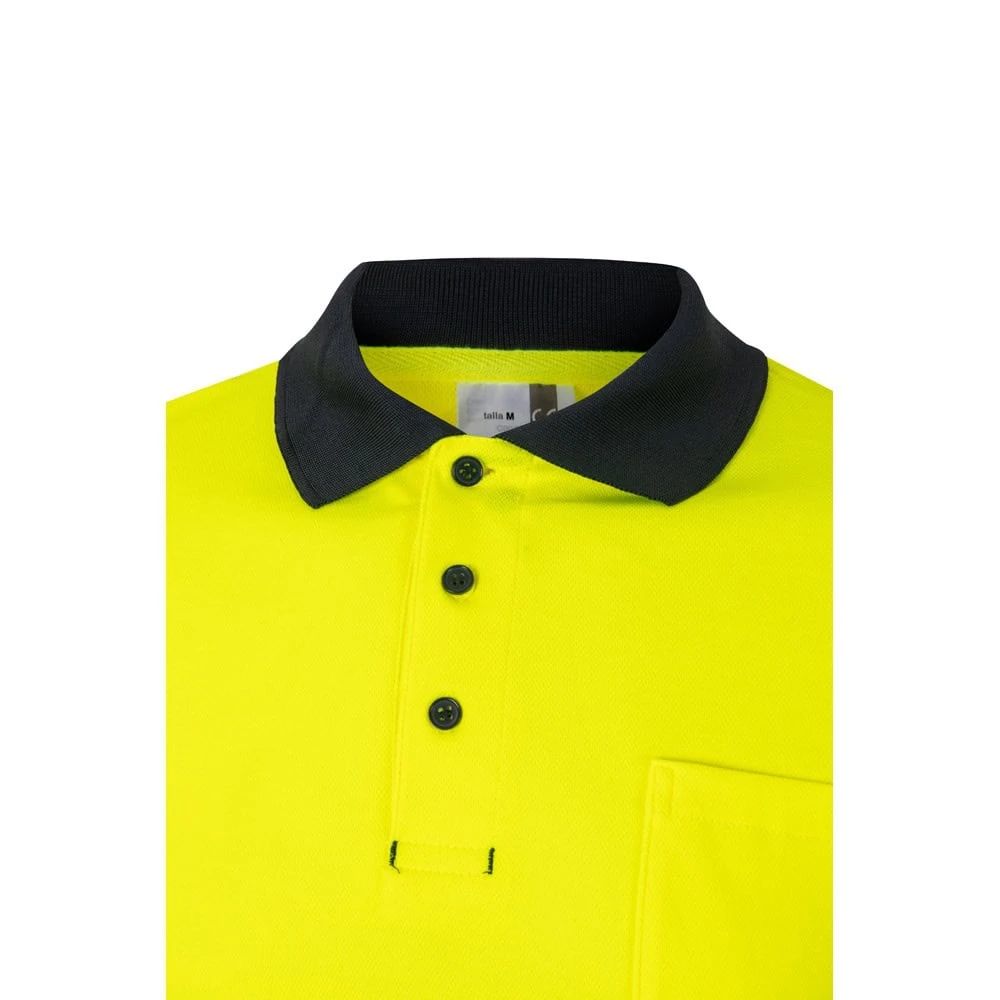 Svart och gul pikétröja med långa ärmar i bomull och polyester, för företagsprofilering.