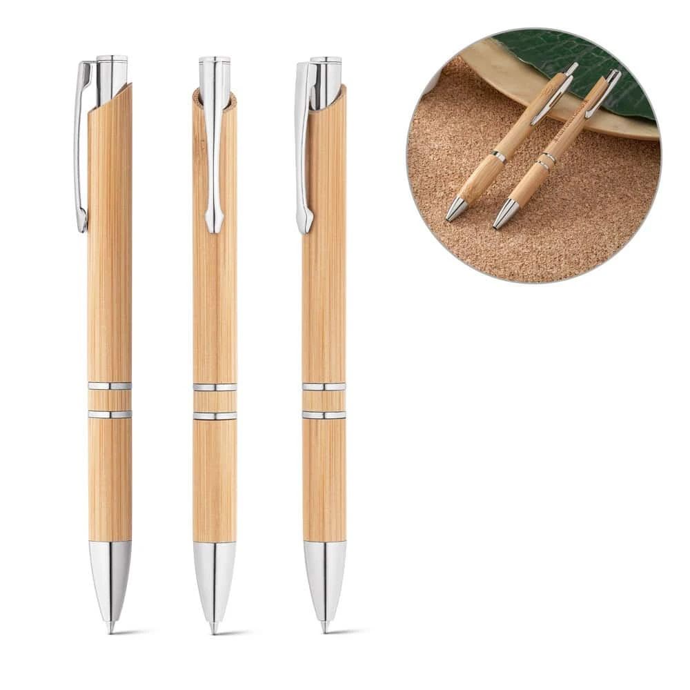 BETA BAMBOO. Bambukulspetspenna med klämma och metalldetaljer – profilreklam med tryck från ExpoTryck