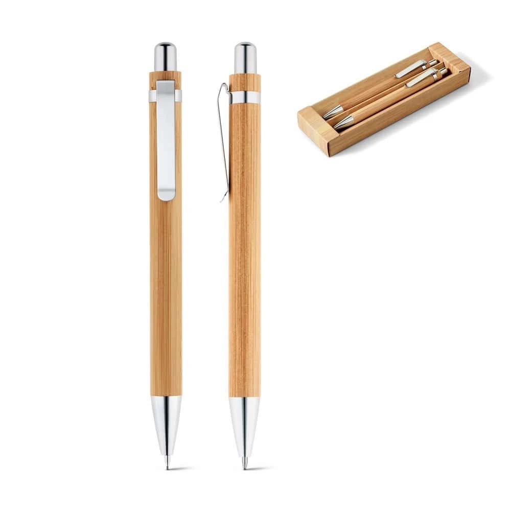 GREENY. Penna och mekanisk penna set av bambu – profilreklam med tryck från ExpoTryck
