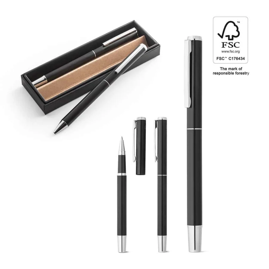 LEAH. Roller- och kulspetspenneset i aluminium (94 % rAL) med klämma