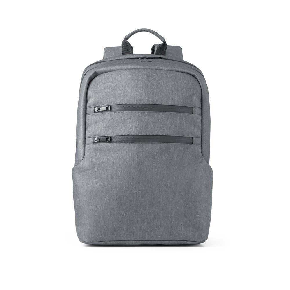 Grå vattentät 15'' laptopryggsäck i nylon med två blixtlåsförsedda fack.