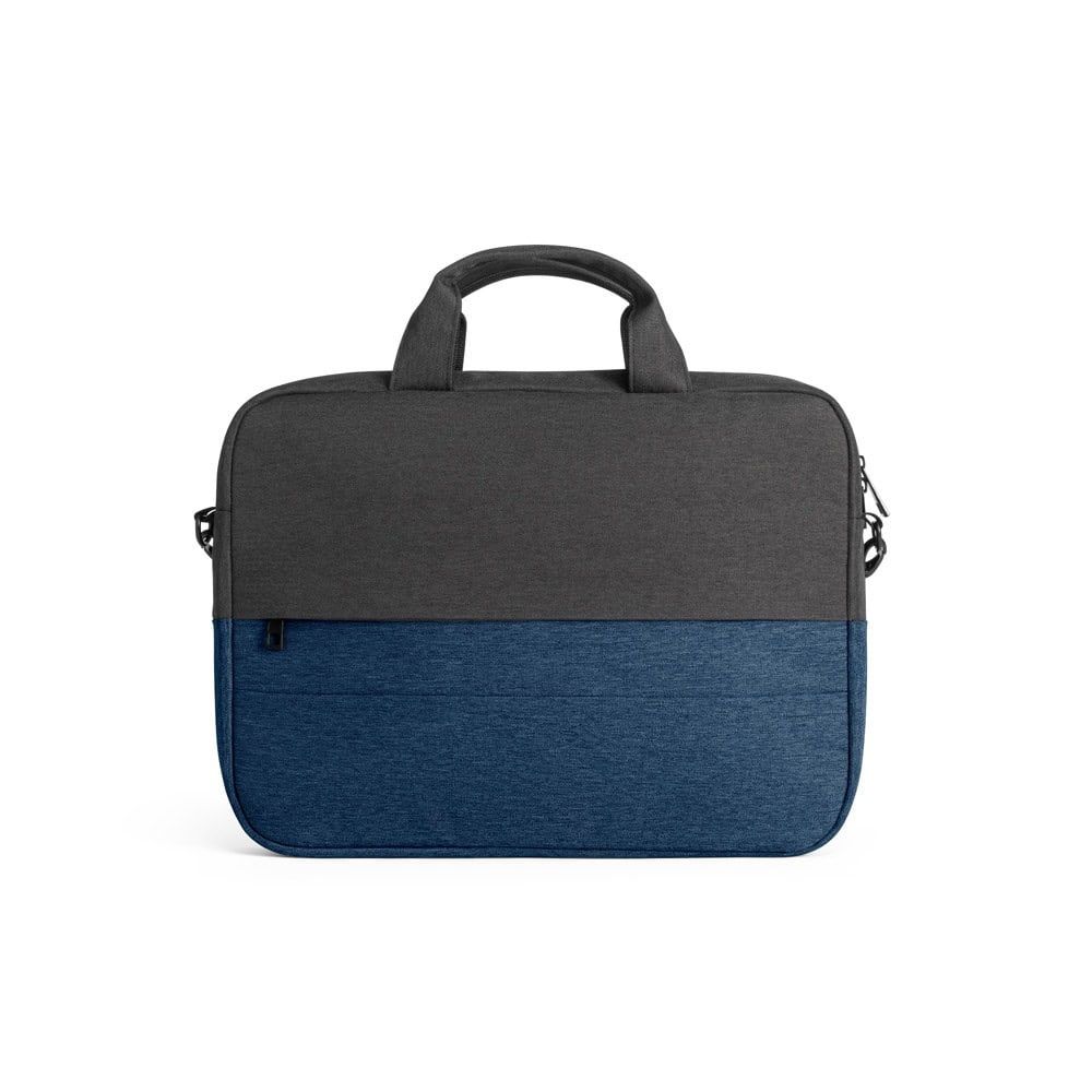 Vadderad laptopväska i 600D återvunnen polyester, svart och blå.