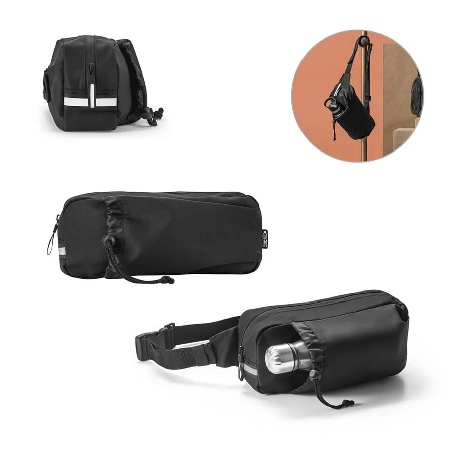 DELFOS POUCH. Midjeväska av 300D med återvunnen polyester och 600D medåtervunnen polyester med reflekterande element och foder av 210D återvunnet polyester