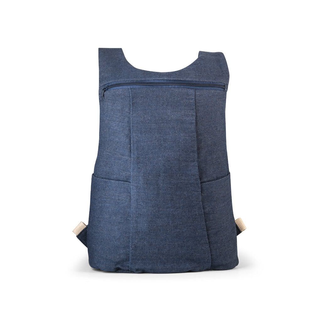 Denim ryggsäck i jeanstyg (300 g/m²) med dragkedja och fack för vardagsbruk.