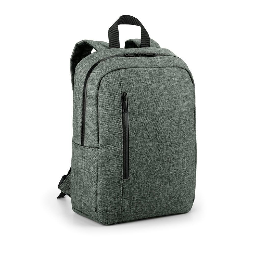 Grå ryggsäck för laptop med 14-tums fack och justerbara axelremmar.