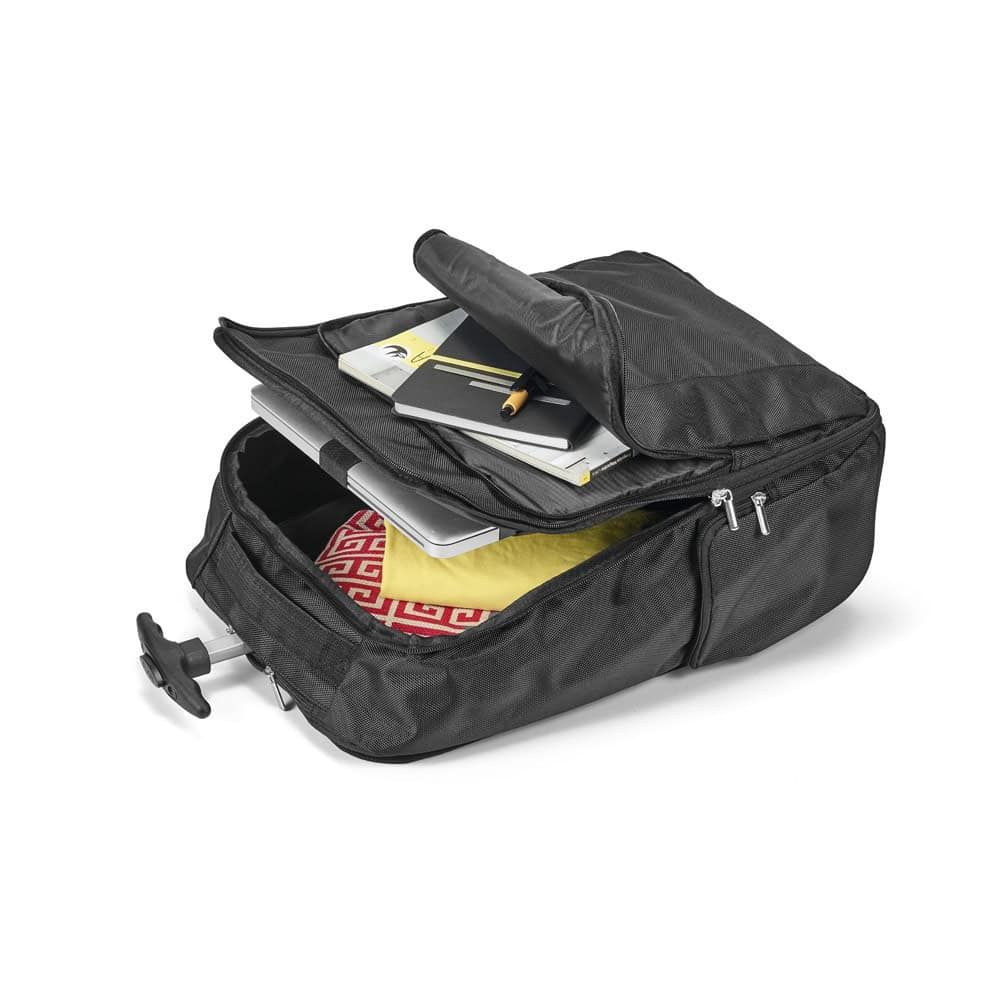 Svart laptop-ryggsäck för 17-tums dator med flera fack och organiseringsutrymme.
