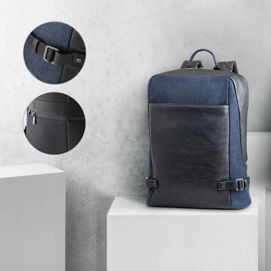 DIVERGENT BACKPACK I. Laptopryggsäck upp till 15.6'' i denim och PU