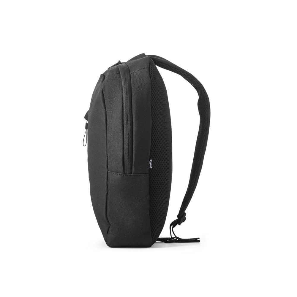 Svart Delfos ryggsäck i 300D och 600D återvunnet polyester med enkelrem.