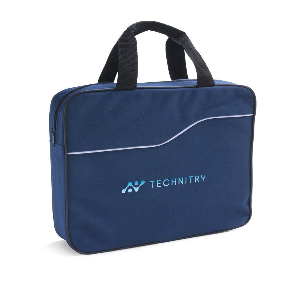 Konferensmapp i blått med TECHNITRY-logga, perfekt för möten och presentationer.