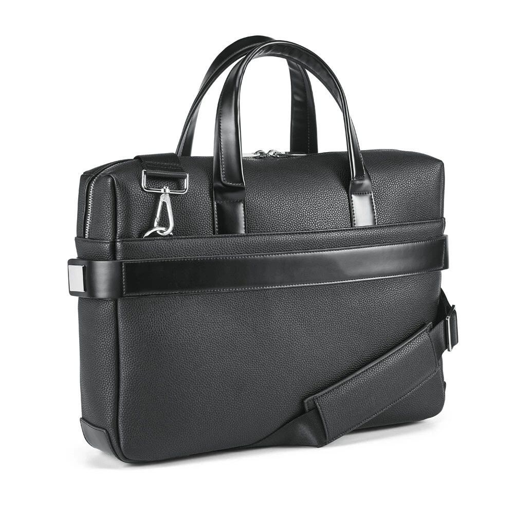 Elegant portfölj i polyläder för 15.6" laptop, perfekt för affärsresor och möten.