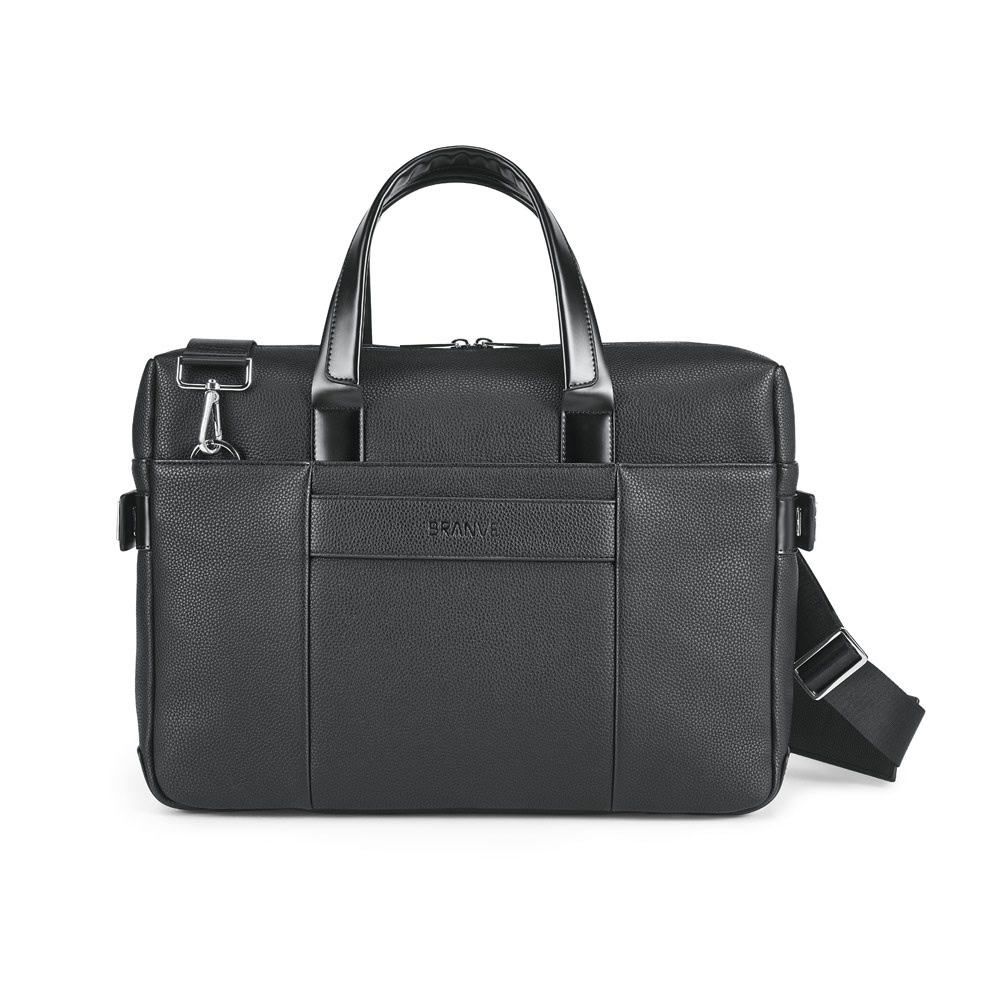 Elegant portfölj i polyläder för 15.6" laptop, perfekt för affärsresor och möten.