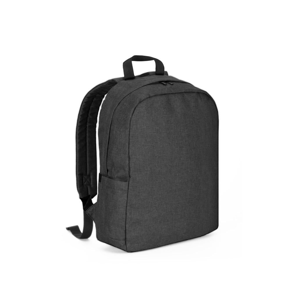 Svart laptopryggsäck i 600D återvunnen polyester och 210D foder.