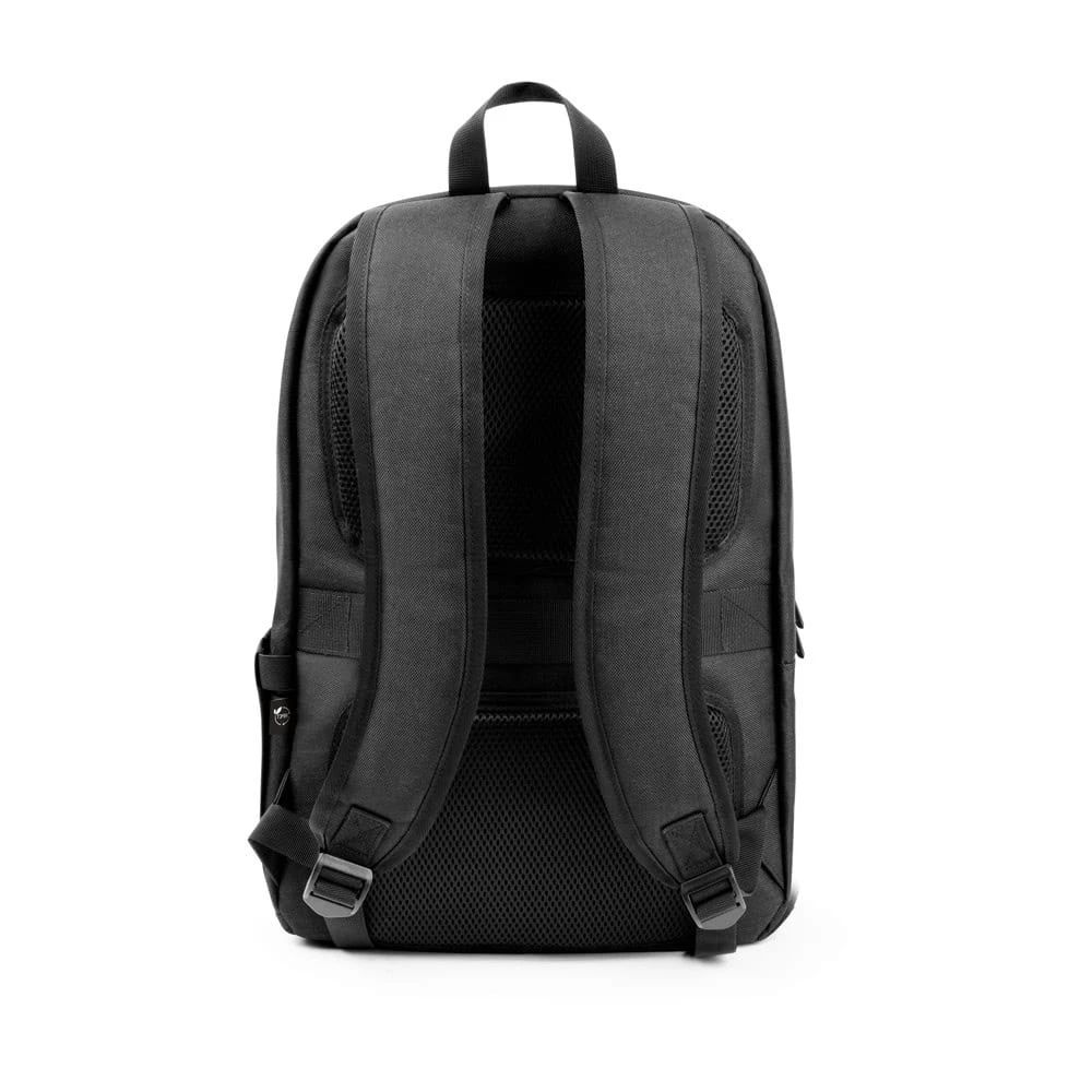 Svart laptopryggsäck i högdensitet 600D återvunnen polyester för vardag och arbete.