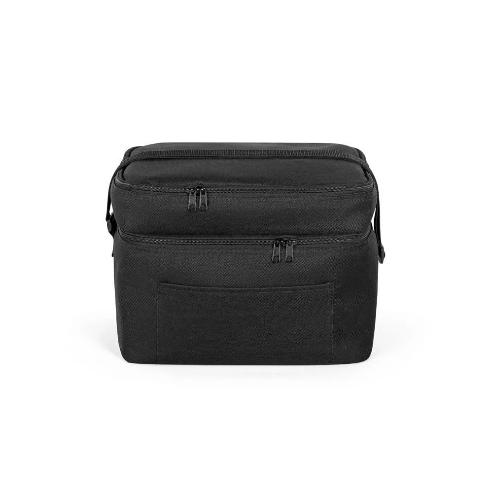 Svart kylväska i 600D polyester med justerbart vävband.