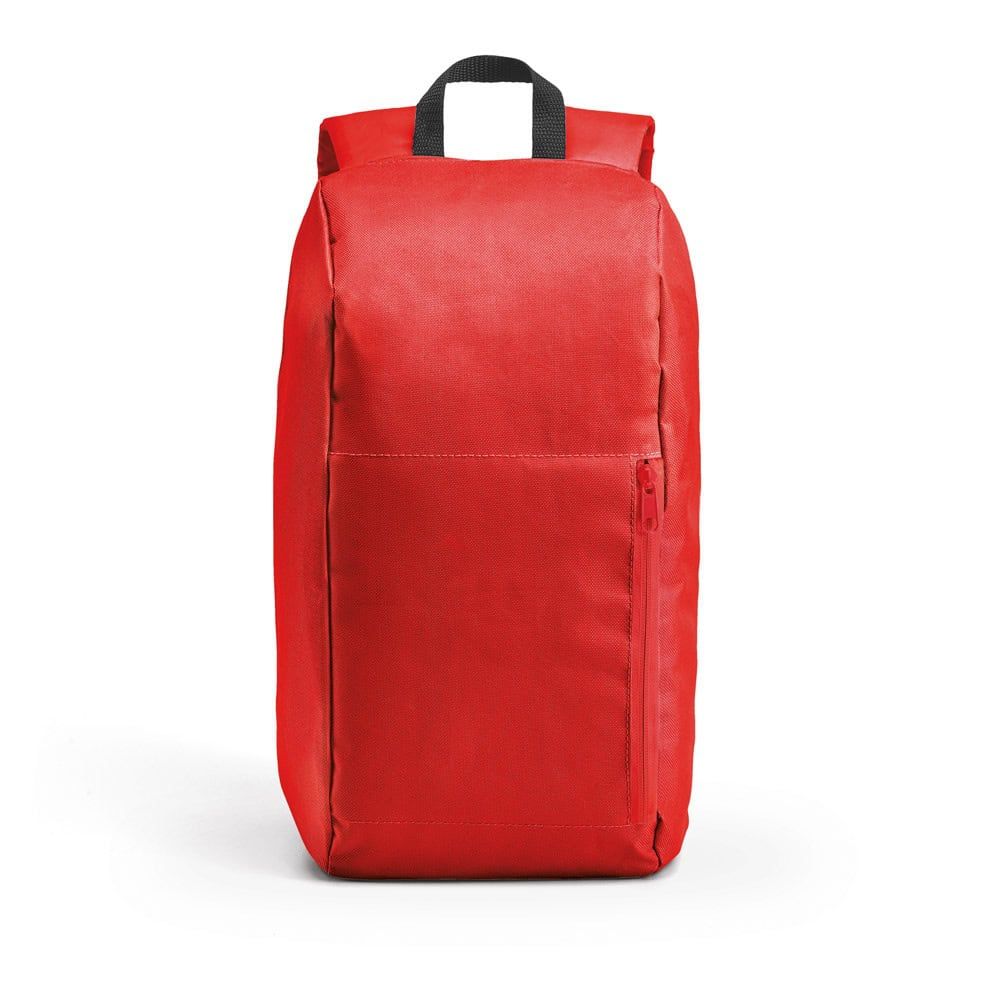 Röd LUGANE ryggsäck i 600D material med handtag och dragkedja.