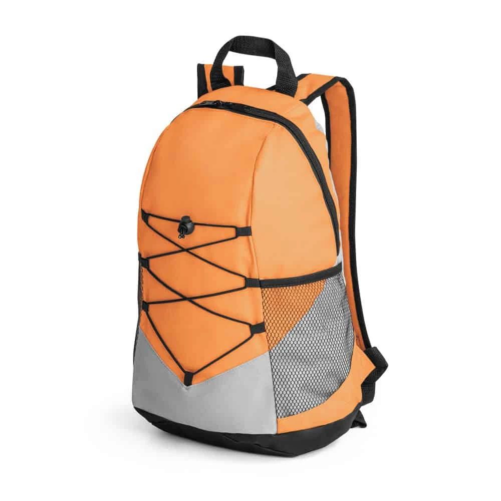 Orange TURIM 600D ryggsäck med svart bärhandtag och frontficka.