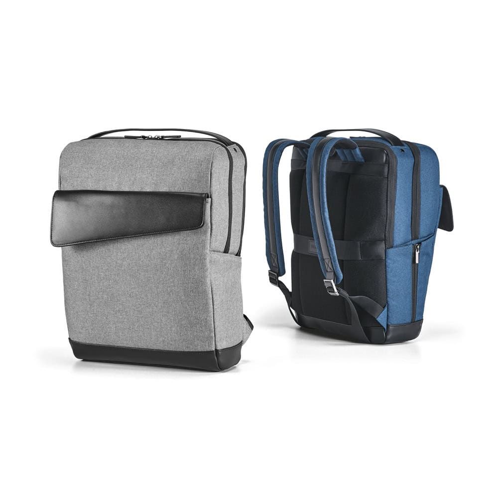 Två ryggsäckar i olika färger, en grå och en blå, för Motion Backpack.