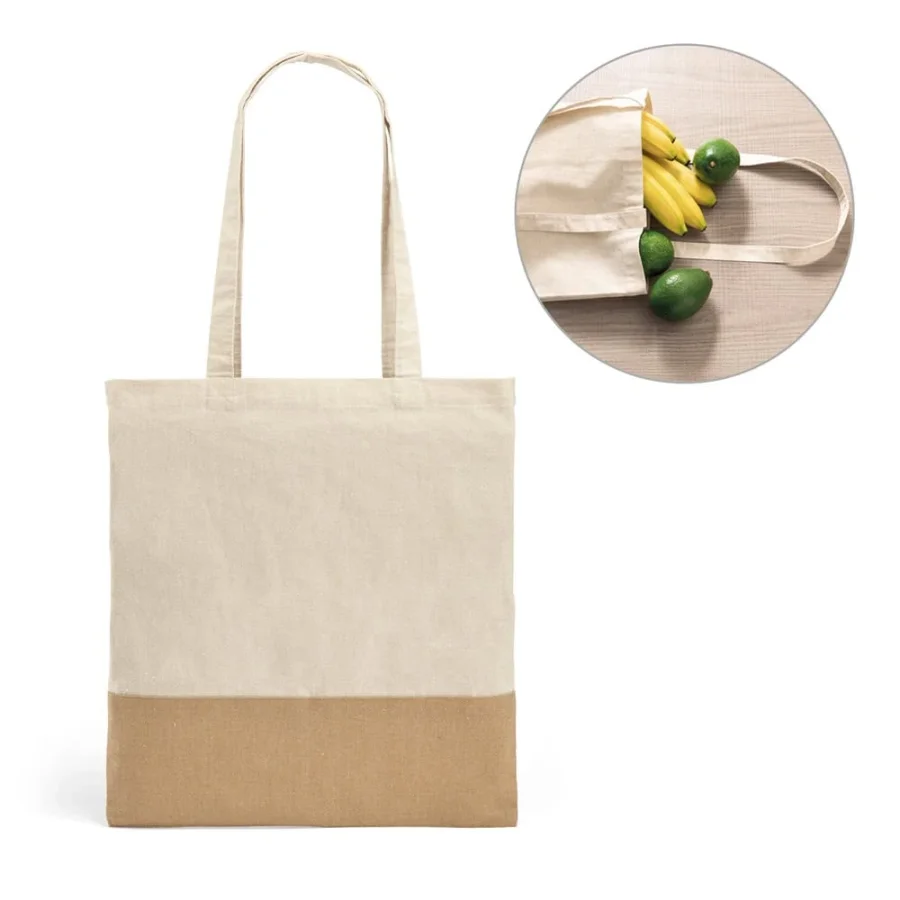 MERCAT. Påse i 100 % bomull (160 g/m²) med imiterade jutedetaljer