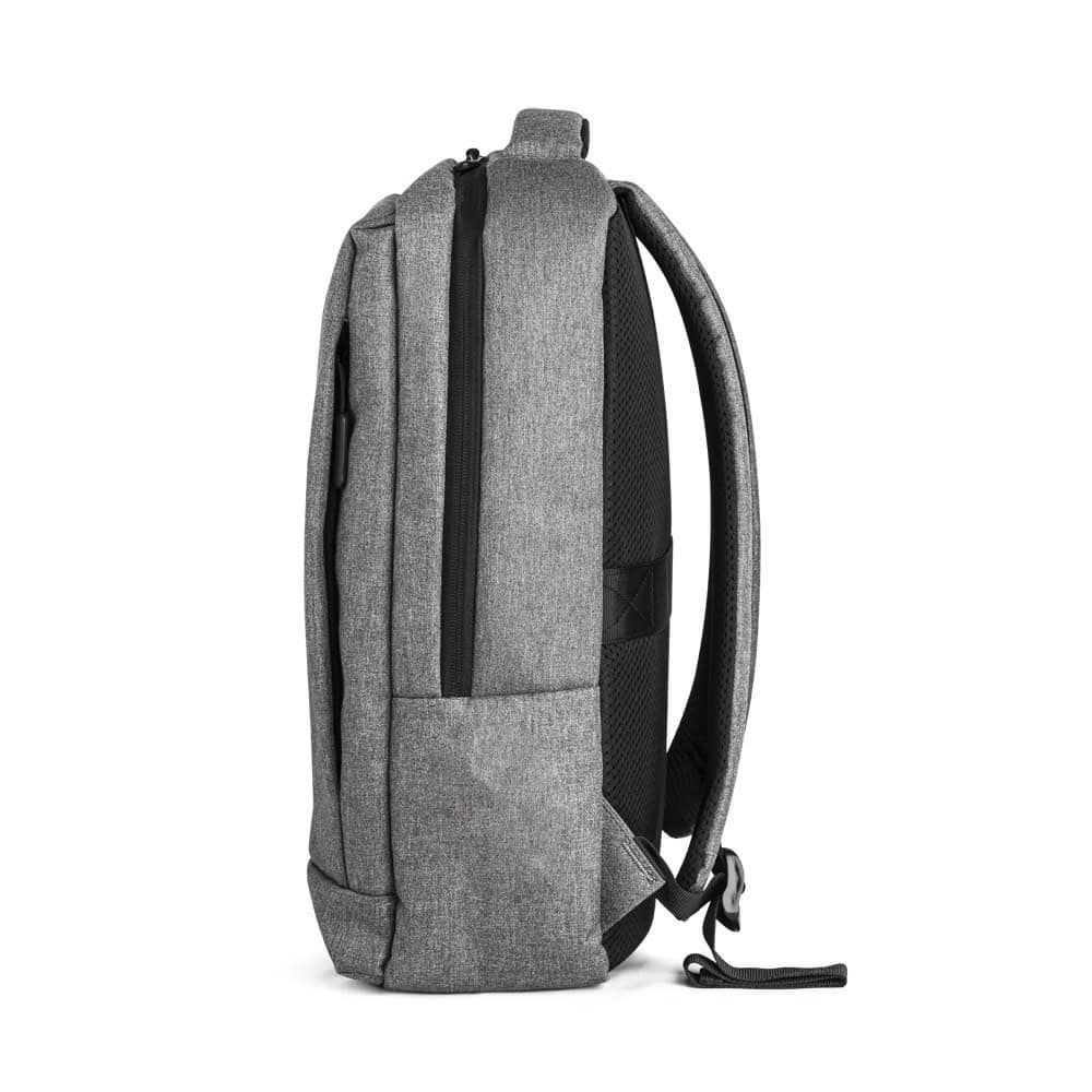 Grå laptopryggsäck för 15,6" med vadderade fack i slitstark 300D-tyg.