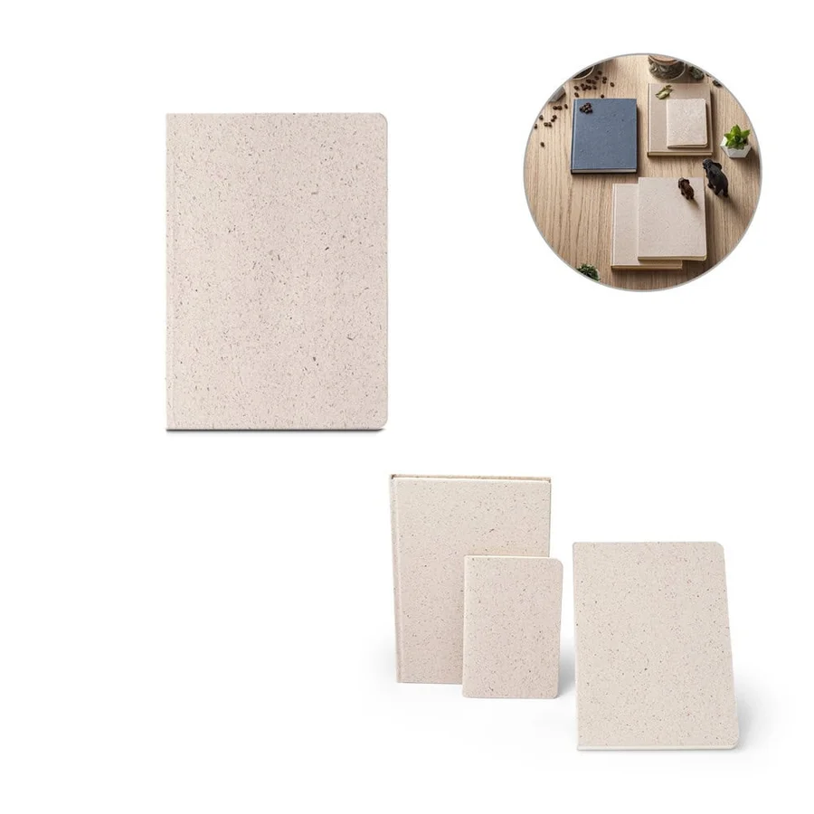 ORGANIC SEMI-RIGID. Anteckningsblock A5 med halvstyvt omslag tillverkat av organiskt elefantmaterial (80%)