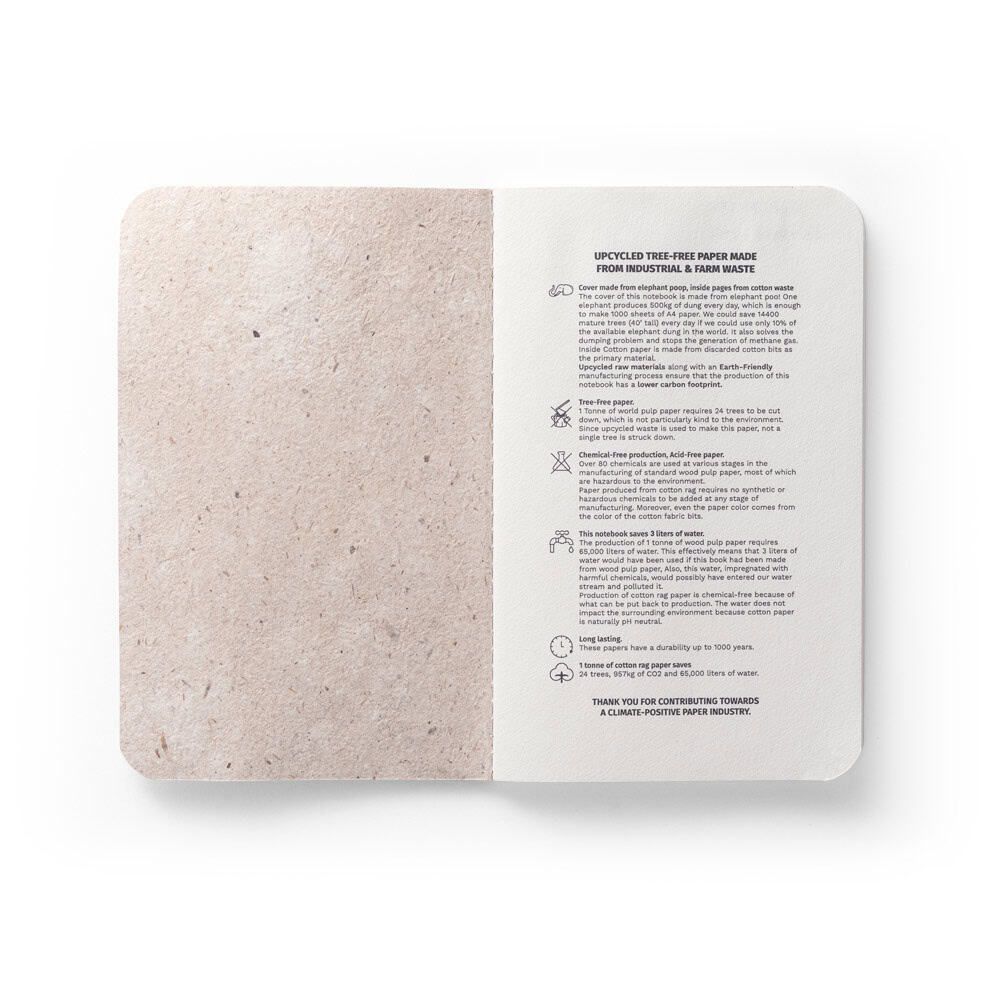 ORGANIC SOFT. A6 anteckningsblock med flexibelt omslag tillverkat av ekologiskt elefantmaterial (80%)