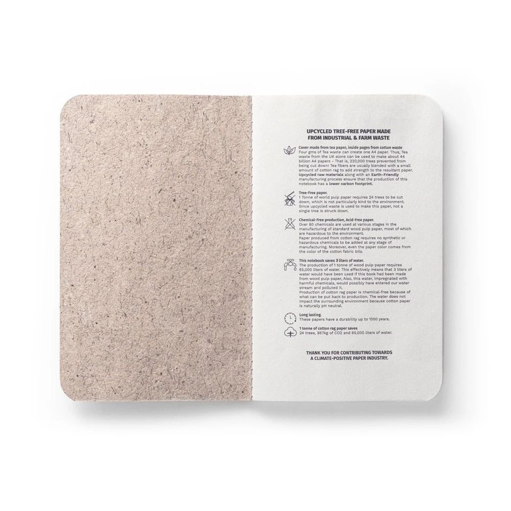 TEAPAD SOFT. A6 anteckningsblock med flexibelt omslag tillverkat av tebladavfall (65%)