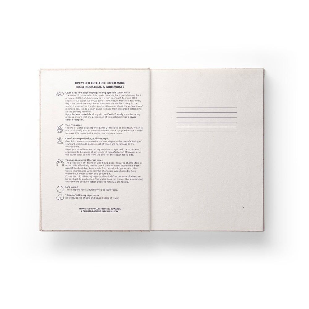 ORGANIC RIGID. A5 anteckningsblock med hårt omslag tillverkat av ekologiskt elefantmaterial (80%)