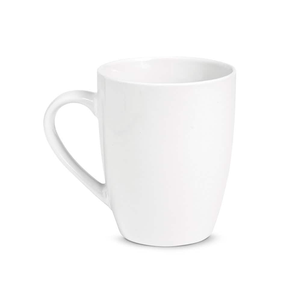 En vit keramikmugg utan design eller text.