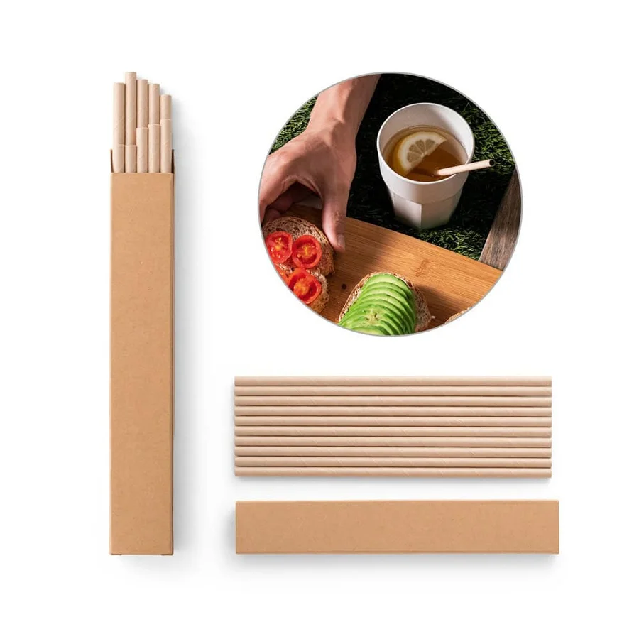LAMONE. Set av 10 kraft papper sugrör