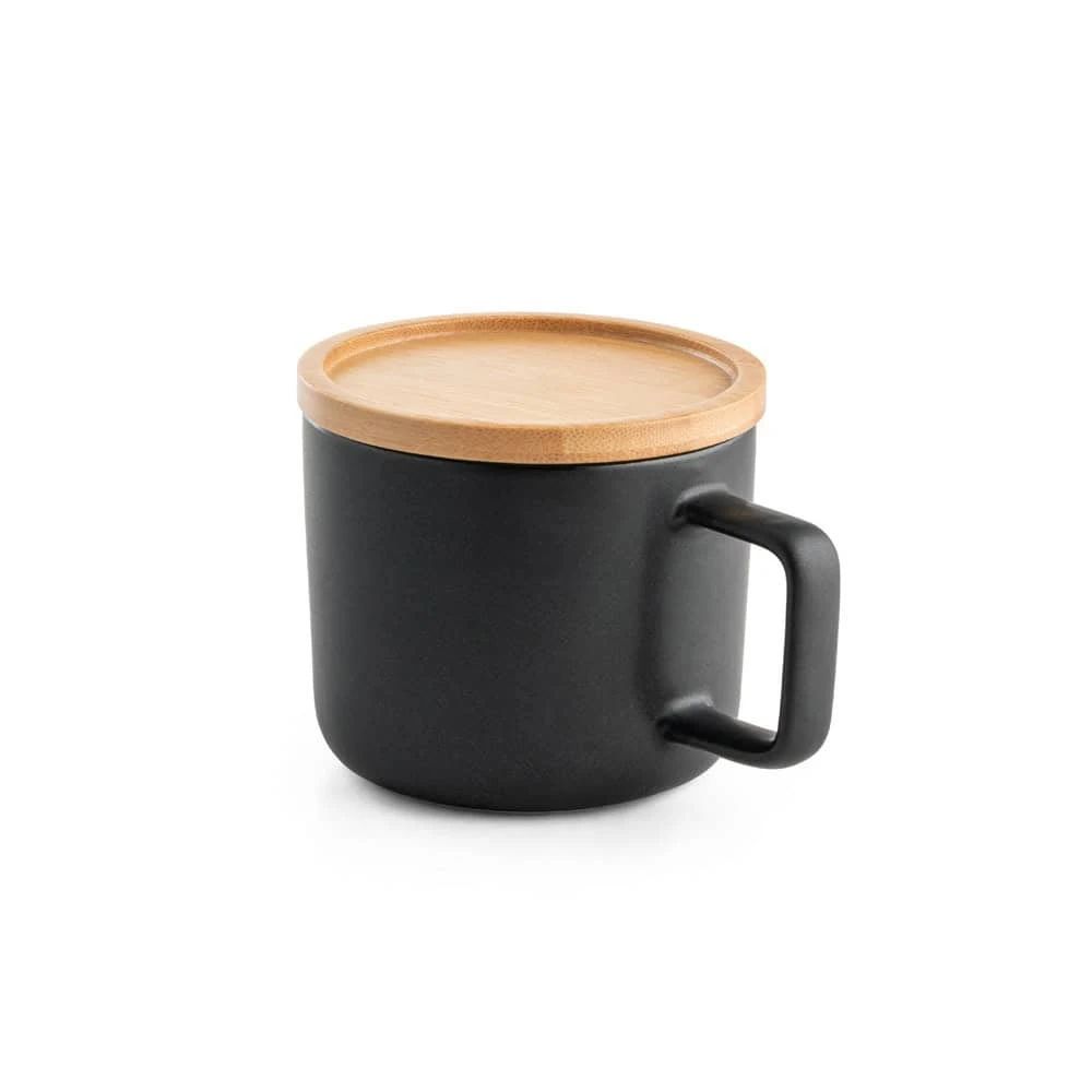 FANGIO. 220 mL keramisk mugg med lock och bambubotten