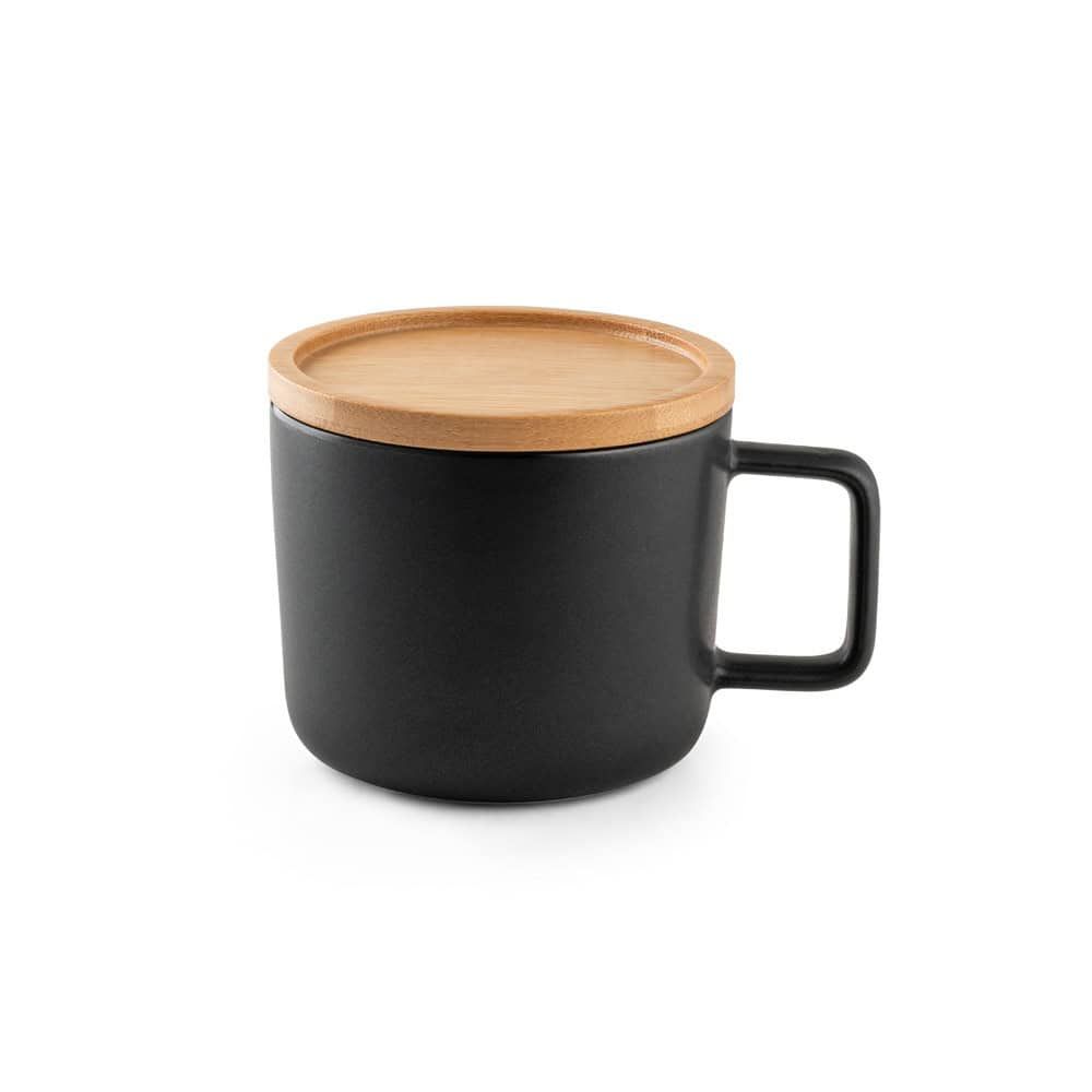 FANGIO. 220 mL keramisk mugg med lock och bambubotten