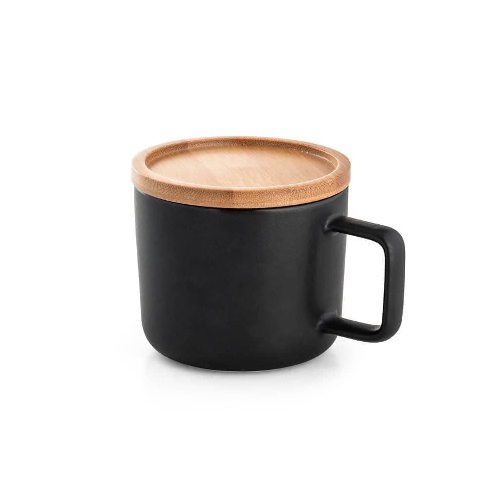 FANGIO. 220 mL keramisk mugg med lock och bambubotten