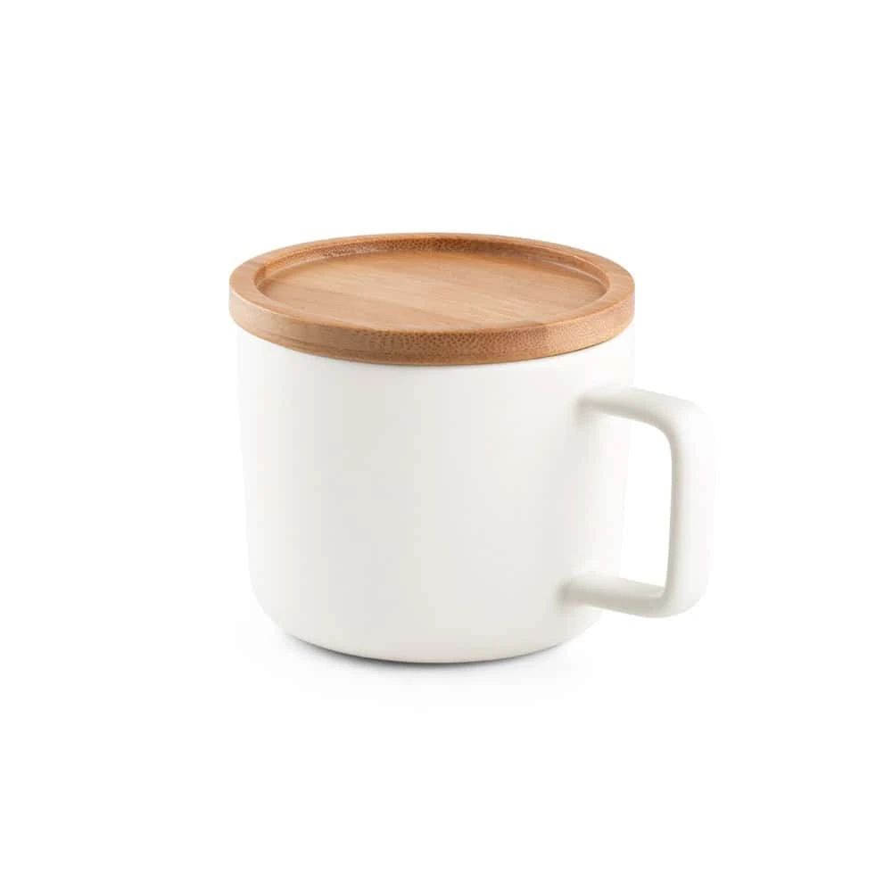 FANGIO. 220 mL keramisk mugg med lock och bambubotten