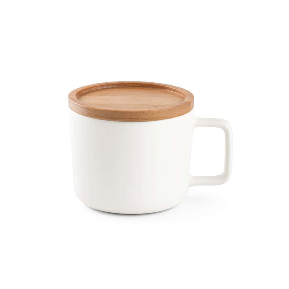 FANGIO. 220 mL keramisk mugg med lock och bambubotten