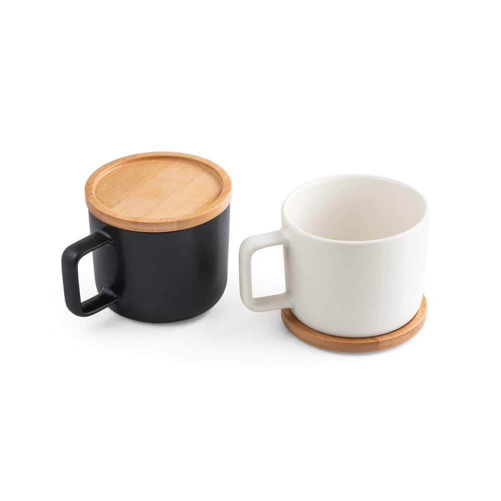 FANGIO. 220 mL keramisk mugg med lock och bambubotten