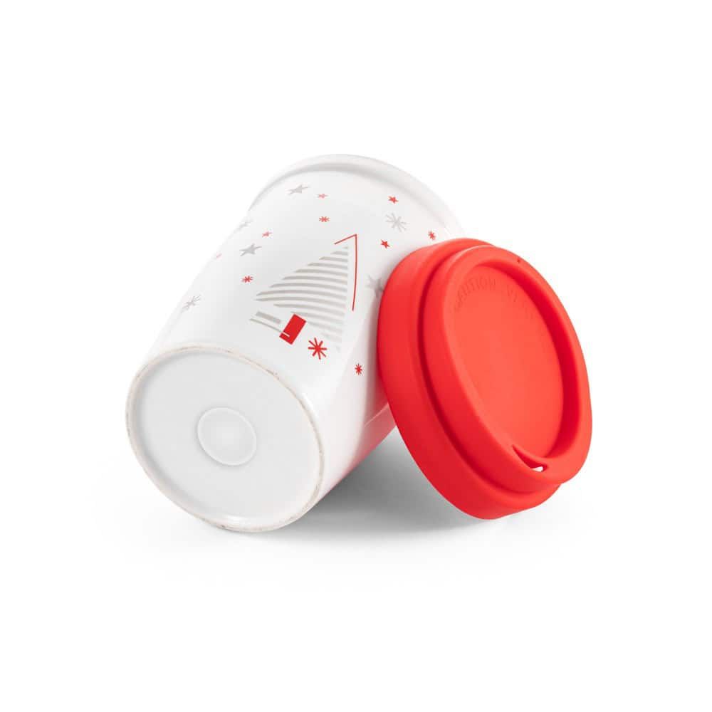 Resemugg med julmotiv och röd lock, perfekt för kalla dagar och julfirande.