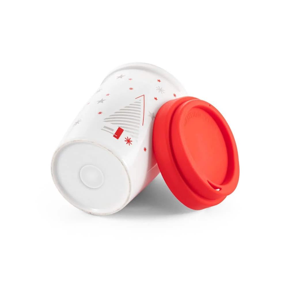 Resemugg med julmotiv och röd lock, perfekt för kalla dagar och julfirande.