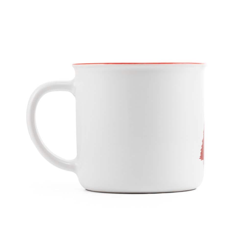 Vernon X keramikmugg i vitt med röd kant, perfekt för kaffe eller te.
