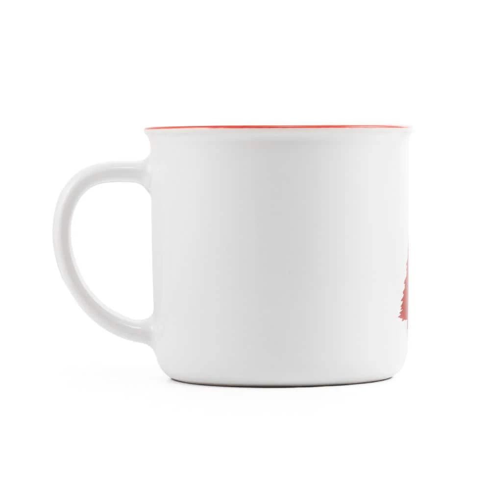 Vernon X keramikmugg i vitt med röd kant, perfekt för kaffe eller te.