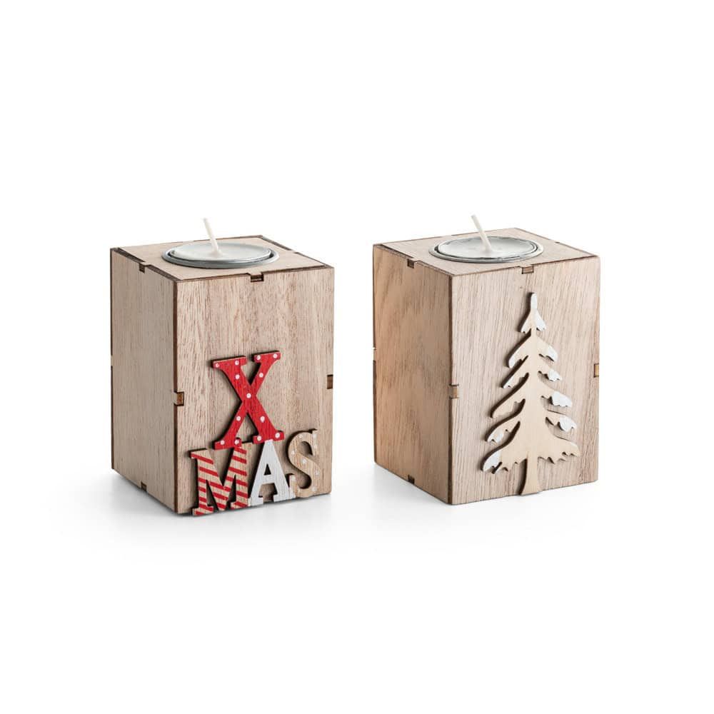 Julgransljushållare i trä med julmotiv, perfekt för advent och juldekorationer.