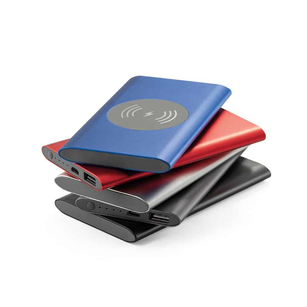 CASSINI. Powerbank 4 000 mAh med 5W trådlös laddare i återvunnet aluminium (100% rAL)