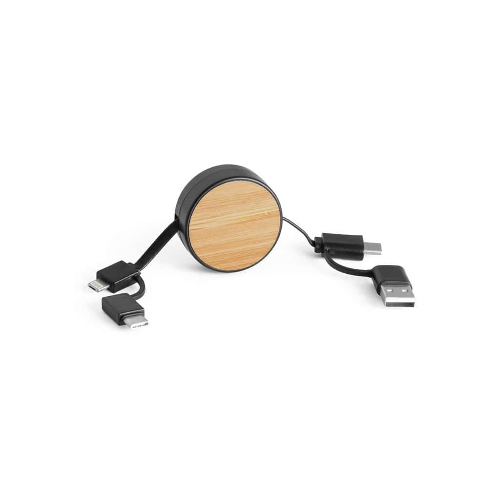 RUBINS. 6-i-1 infällbar USB-kabel i återvunnen ABS (100 % rABS) och bambu