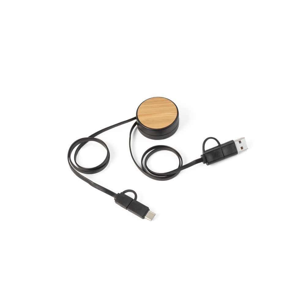 RUBINS. 6-i-1 infällbar USB-kabel i återvunnen ABS (100 % rABS) och bambu