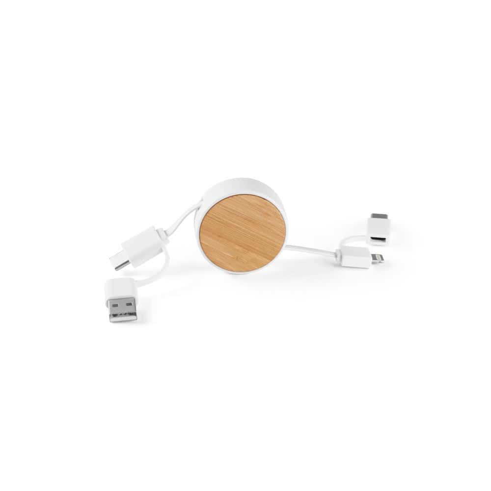 RUBINS. 6-i-1 infällbar USB-kabel i återvunnen ABS (100 % rABS) och bambu