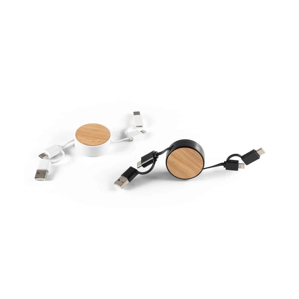RUBINS. 6-i-1 infällbar USB-kabel i återvunnen ABS (100 % rABS) och bambu