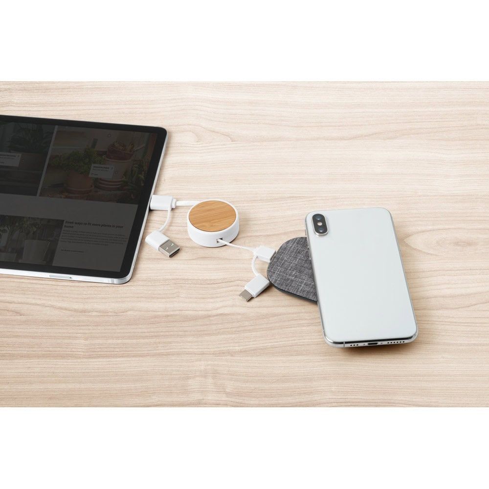RUBINS. 6-i-1 infällbar USB-kabel i återvunnen ABS (100 % rABS) och bambu
