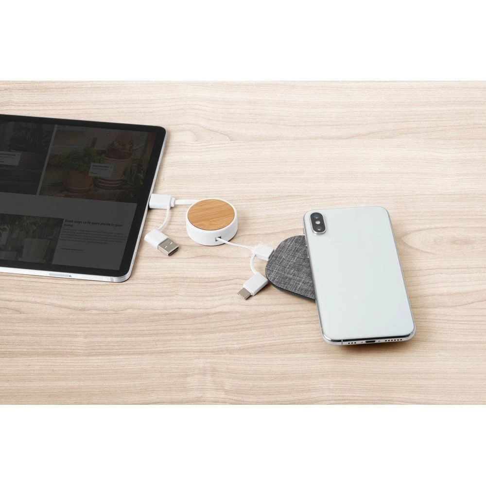 RUBINS. 6-i-1 infällbar USB-kabel i återvunnen ABS (100 % rABS) och bambu